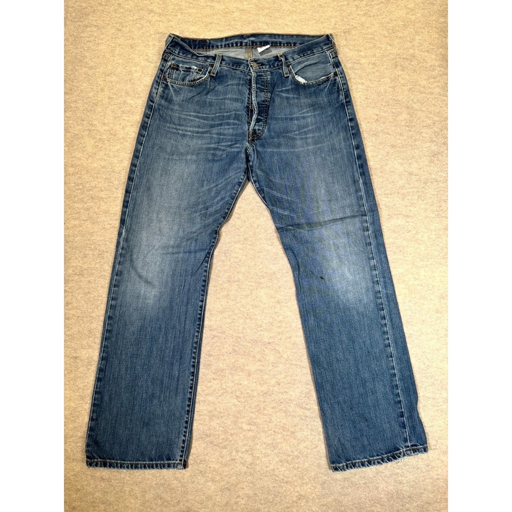 Vintage Levis 501 Jeans Mens 36x32 Blue Whiskering Denim Cotton Straight Leg